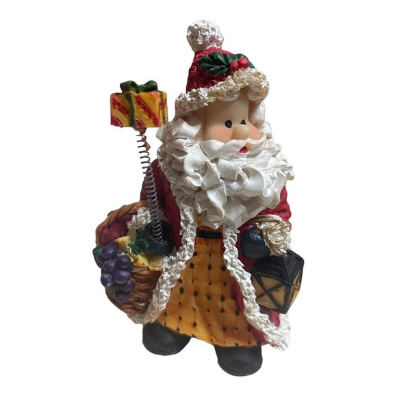 Vintage Artmark Santa Figurine W/Lantern Basket Of Fruit Gift On Spring READ - Picture 2 of 5